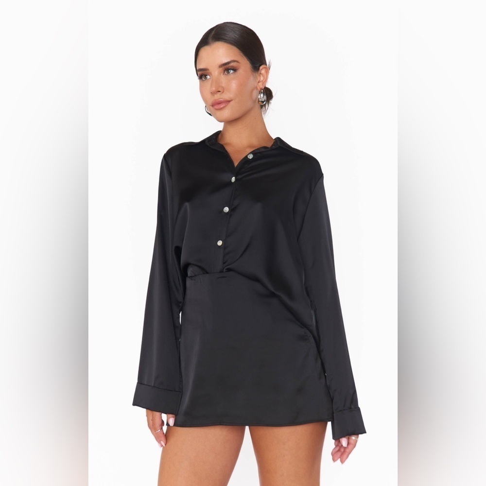 SHOW ME YOUR MUMU Smith Button Down In Black Luxe Satin - Picture 4 of 7